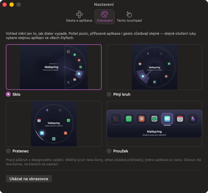 The Appearance tab: four dialer looks drawn with your own apps