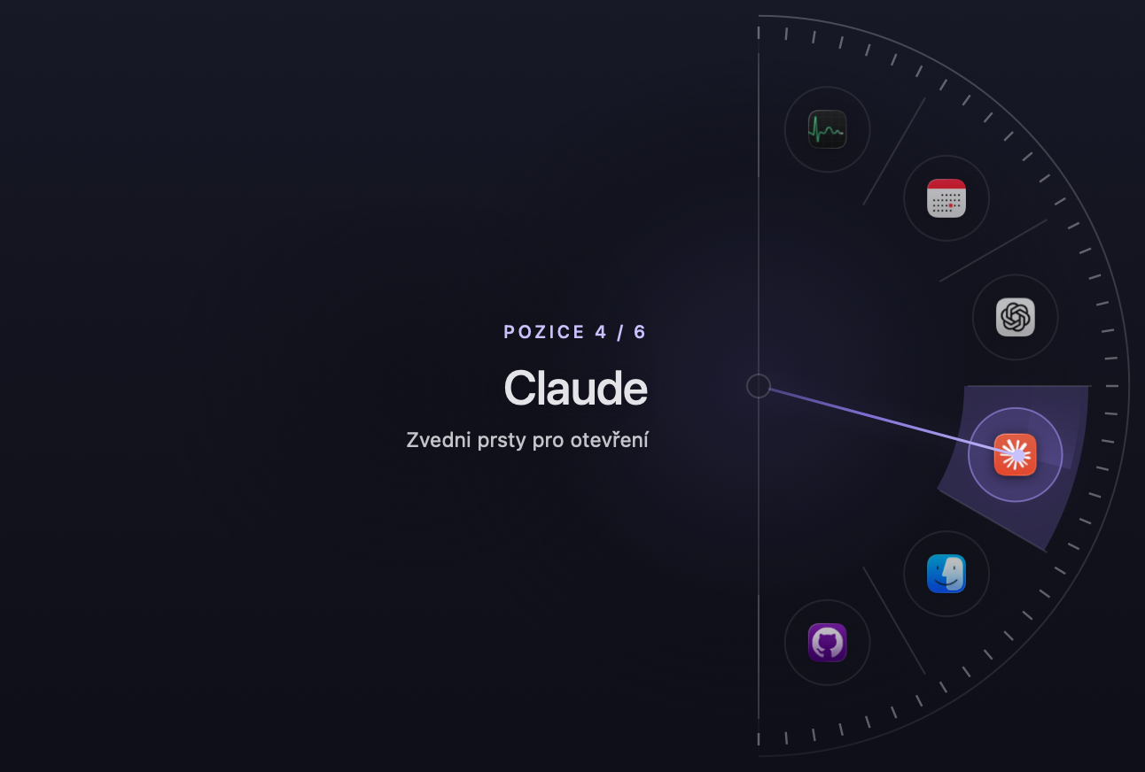 Glass look: right semicircle with icons and the name on the left